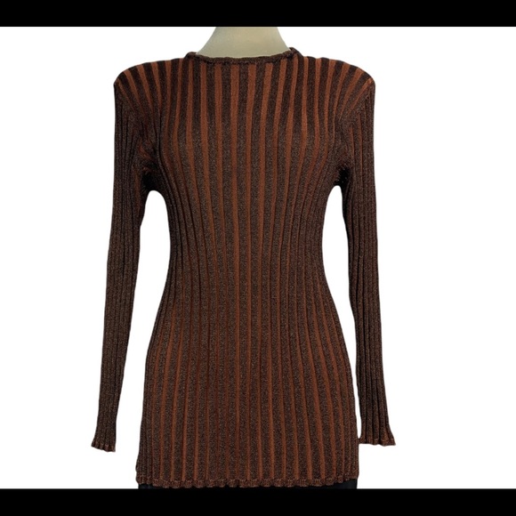 Olsen Collection Brown striped sweater size 12 - Picture 3 of 9